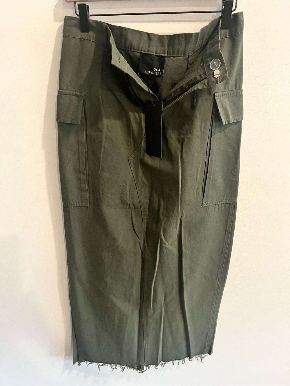 Local European Olive Cargo Midi Skirt Utility Chic